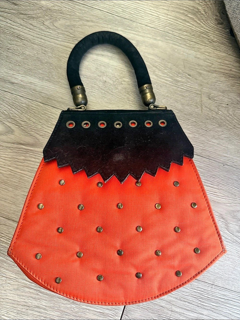 Christian Lacroix Pumpkin Bag Orange & Black Studded Shoulder Bag